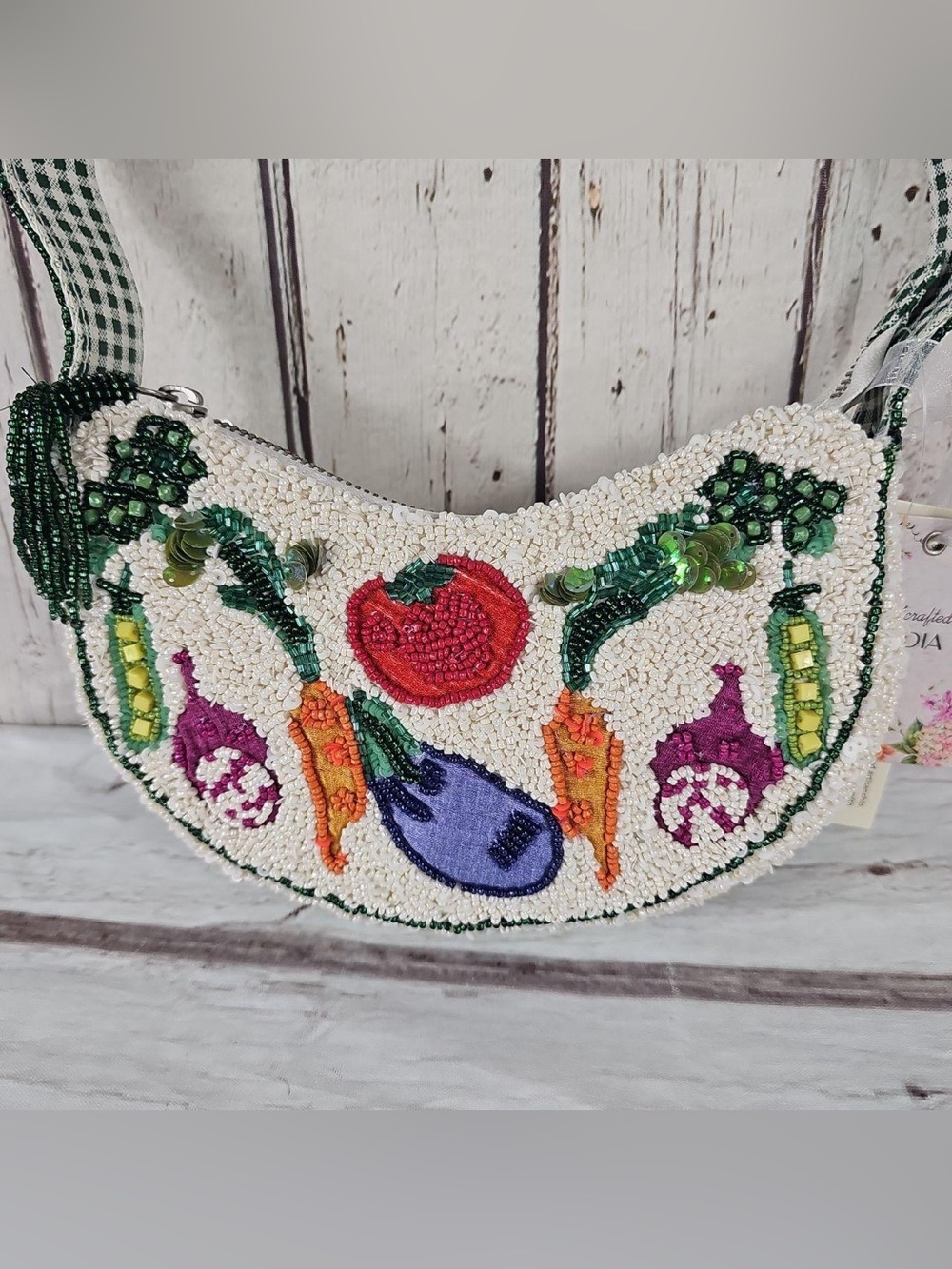 NWT Handmade in India Garden Vegetable Beaded Shoulder Bag White Multi TJ Maxx - Picture 3 of 13